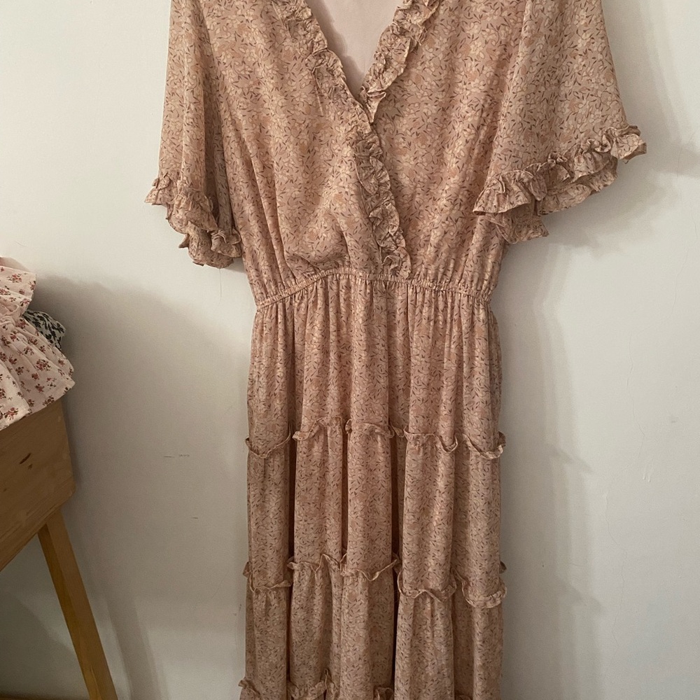 Pink Tiered Midi A-Line Dress